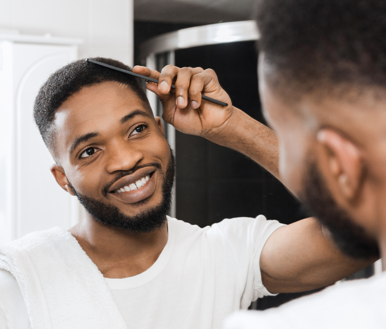 Man's morning routine concept Hair Restoration in Beverly Hills, CA